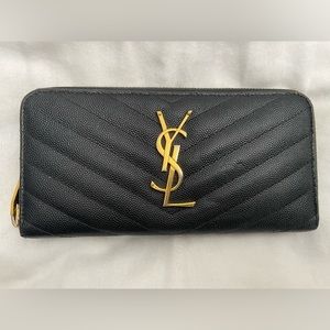 YSL SAINT LAURENT Cassandre Monogram Grain de Poudre Zip-Around Matelasse Wallet